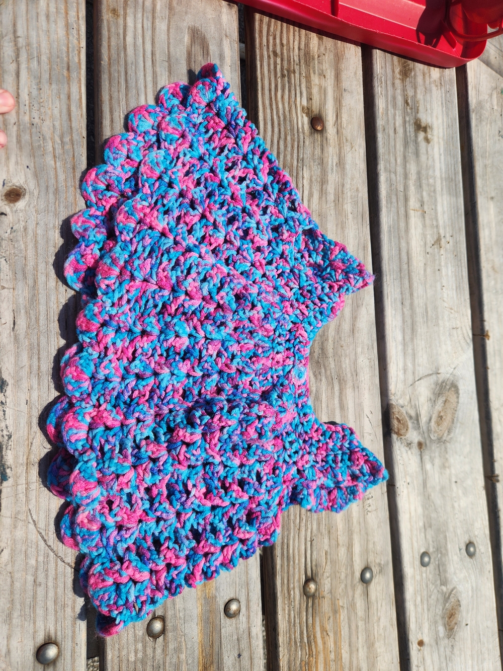 Handmade Crochet Triangle Shawl in Pink & Blue